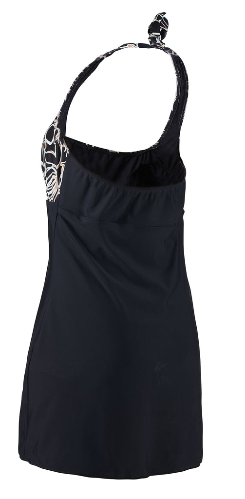 Kes-Vir Ladies Swim Dress in Black Floral